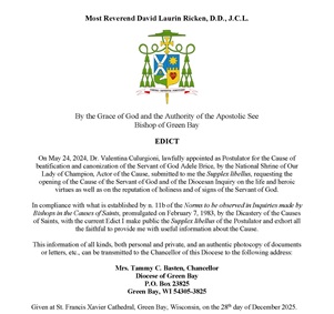 Edict Regarding Adele Brise on December 28, 2025