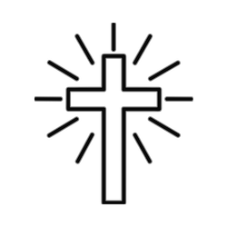 end of life icon with a cross and lines of light around it